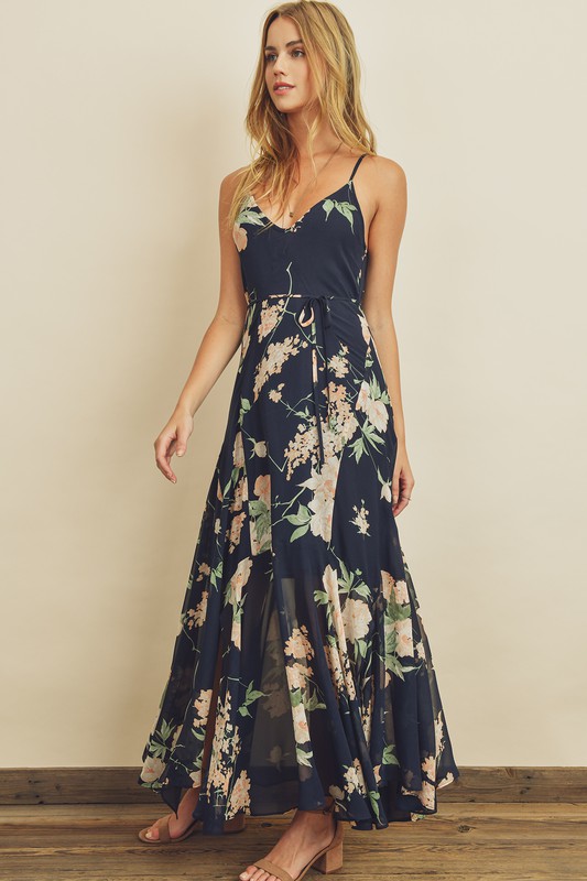 Floral Flared-Hem Maxi Dress - Minit Fashion
