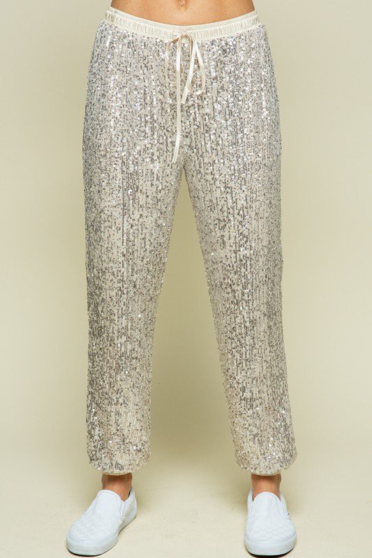 Champagne sequin jogger pants - Minit Fashion
