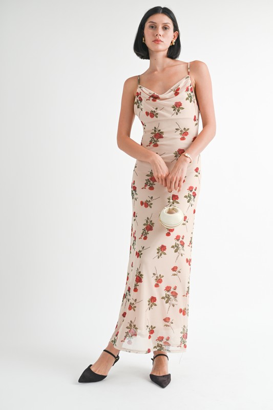 Rose Cowl Neck Maxi