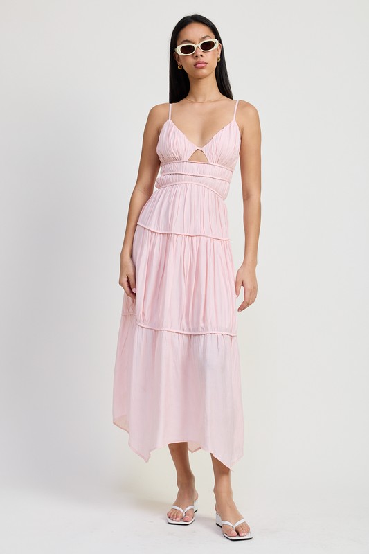 Pink Tiered Keyhole Midi